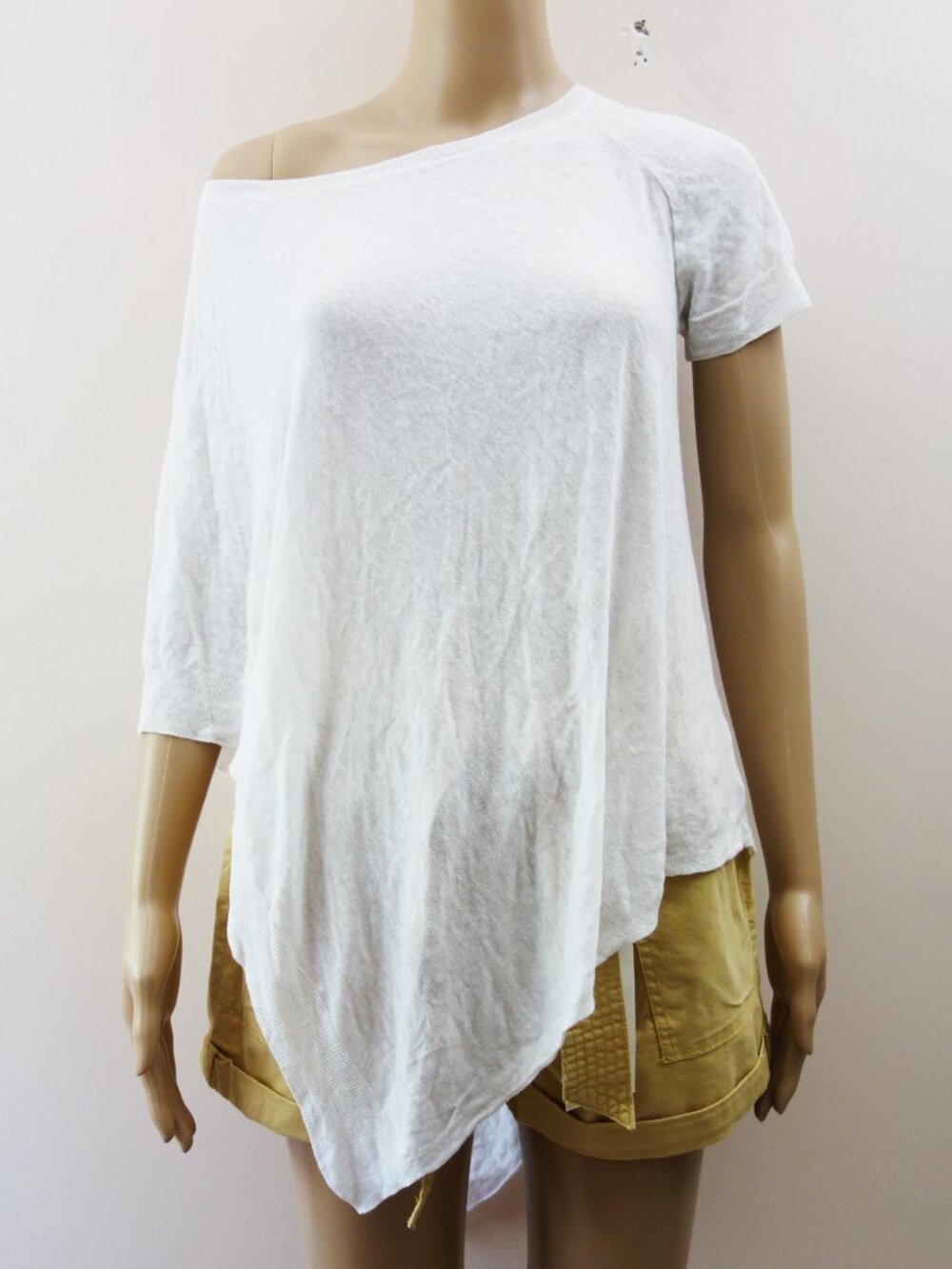 Theory Asymmetrical Linen Blend Poncho One Sleeve Tunic Top White (S) NWOT!